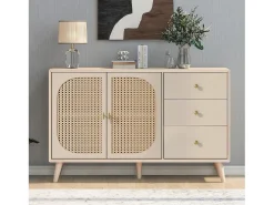Aparador con 2 puertas y 3 cajones, fabricado en tableros de partículas, color crema (120x40x82,5 cm)