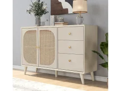Aparador con 2 puertas y 3 cajones, fabricado en tableros de partículas, color crema (120x40x82,5 cm)