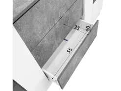 Aparador con 2 puertas y 3 cajones - 140 x 35 x 75 cm - MDF y cristal - Aspecto mármol blanco y gris brillo