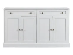 Aparador con 4 puertas y 2 cajones - madera MDF y tiradores de metal - color roble y blanco - 150 x 40 x 86 cm