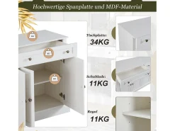Aparador con 4 puertas y 2 cajones - madera MDF y tiradores de metal - color roble y blanco - 150 x 40 x 86 cm