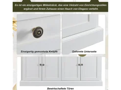 Aparador con 4 puertas y 2 cajones - madera MDF y tiradores de metal - color roble y blanco - 150 x 40 x 86 cm