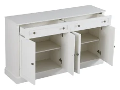 Aparador con 4 puertas y 2 cajones - madera MDF y tiradores de metal - color roble y blanco - 150 x 40 x 86 cm