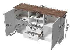 Aparador con 2 puertas y 2 cajones - 140 x 40 x 79,5 cm - Tablero de partículas - Blanco y marrón