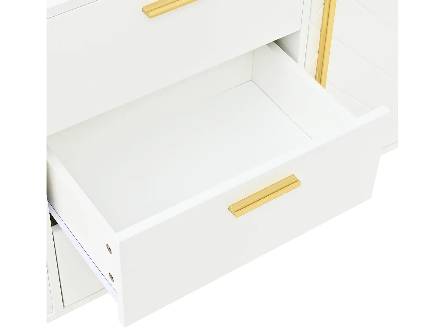 Aparador con 2 puertas y 3 cajones - Diseño en V - Blanco y dorado