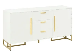 Aparador con 2 puertas y 3 cajones - Diseño en V - Blanco y dorado