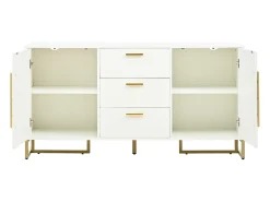 Aparador con 2 puertas y 3 cajones - Diseño en V - Blanco y dorado