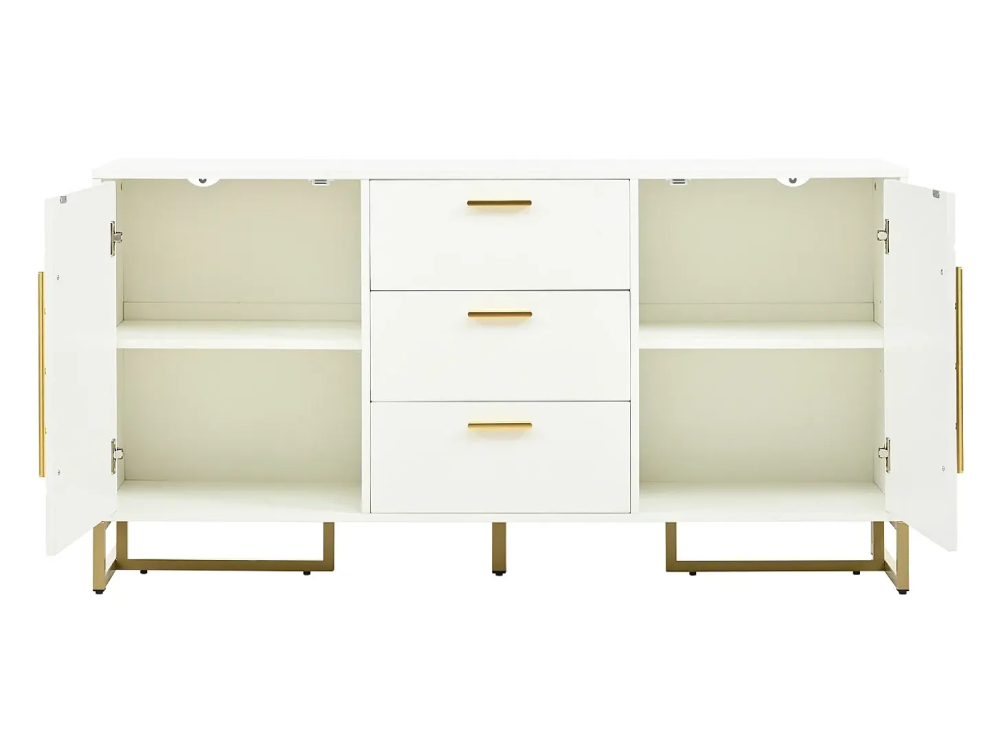 Aparador con 2 puertas y 3 cajones - Diseño en V - Blanco y dorado