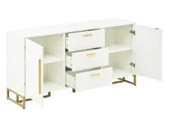 Aparador con 2 puertas y 3 cajones - Diseño en V - Blanco y dorado
