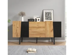 Aparador con 4 puertas y 2 cajones, mueble de TV - 140 x 40 x 70 cm - Tablero de partículas y patas de madera maciza - Roble