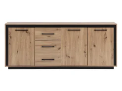 Aparador con 3 puertas y 3 cajones de MDF - Natural y negro - NALAMANE