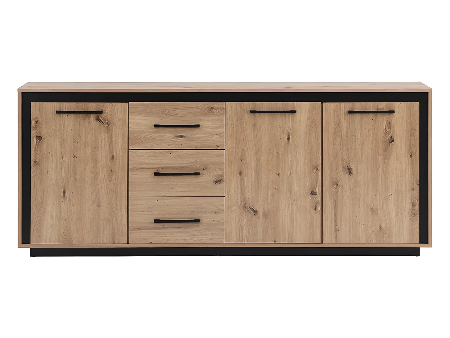 Aparador con 3 puertas y 3 cajones de MDF - Natural y negro - NALAMANE