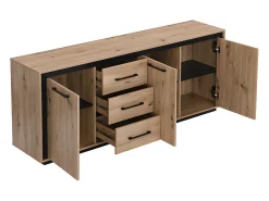 Aparador con 3 puertas y 3 cajones de MDF - Natural y negro - NALAMANE
