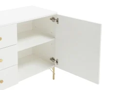 Aparador con 2 puertas y 3 cajones - Blanco y dorado - ALOBARA
