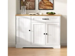 Aparador con 3 puertas y 1 cajón - Madera MDF - Natural y blanco