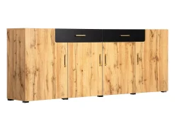 Aparador con 4 puertas y 2 cajones - Madera PB - Natural claro y negro