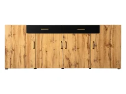 Aparador con 4 puertas y 2 cajones - Madera PB - Natural claro y negro