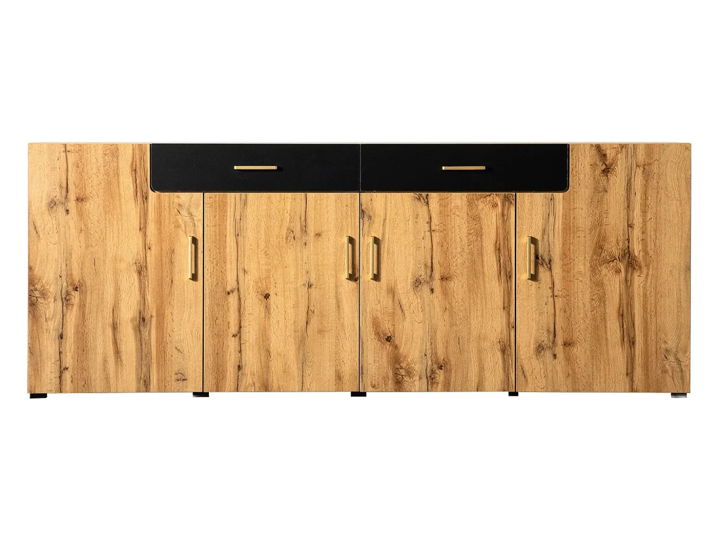 Aparador con 4 puertas y 2 cajones - Madera PB - Natural claro y negro