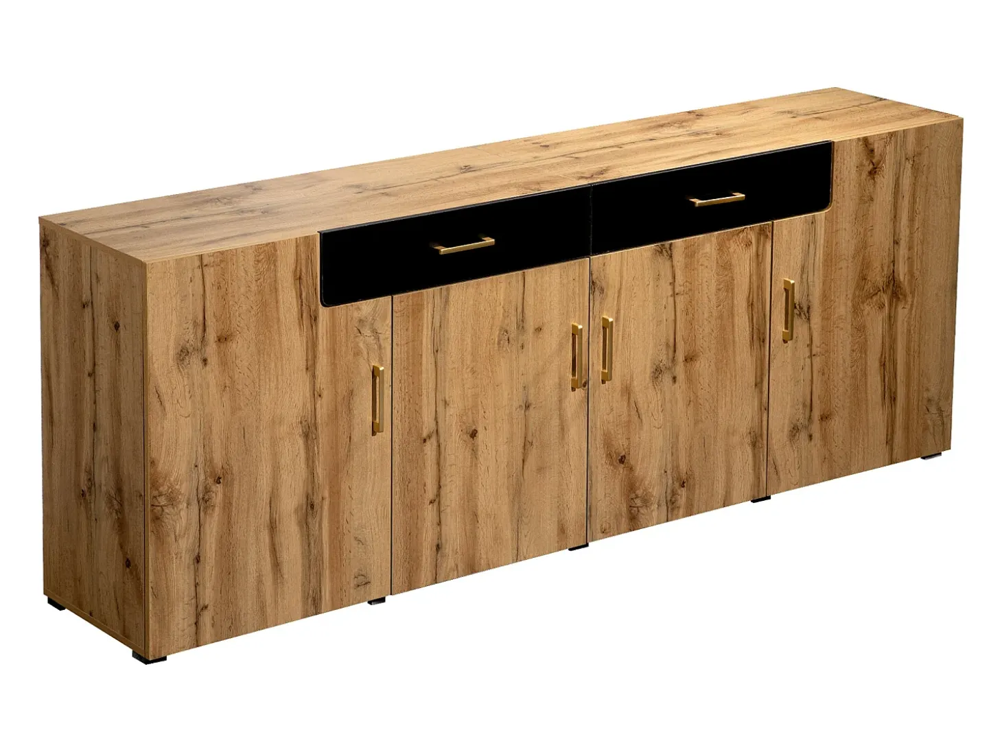 Aparador con 4 puertas y 2 cajones - Madera PB - Natural claro y negro
