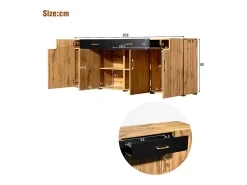 Aparador con 4 puertas y 2 cajones - Madera PB - Natural claro y negro