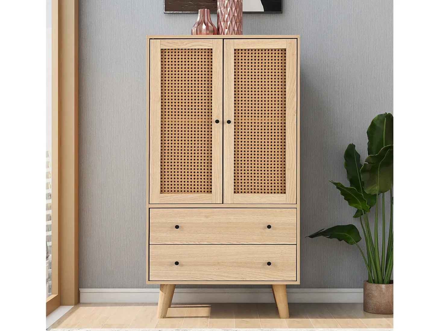 Aparador con 2 puertas y 2 cajones, espacio de almacenamiento, MDF, roble, (60x40x120 cm)
