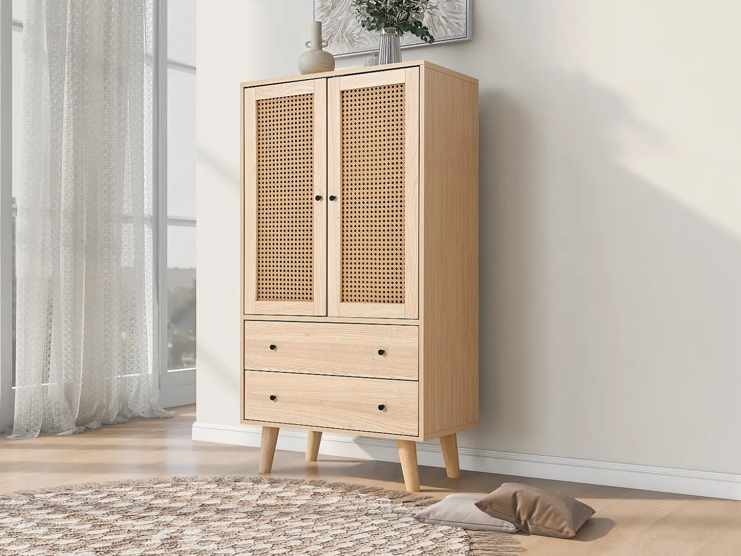 Aparador con 2 puertas y 2 cajones, espacio de almacenamiento, MDF, roble, (60x40x120 cm)