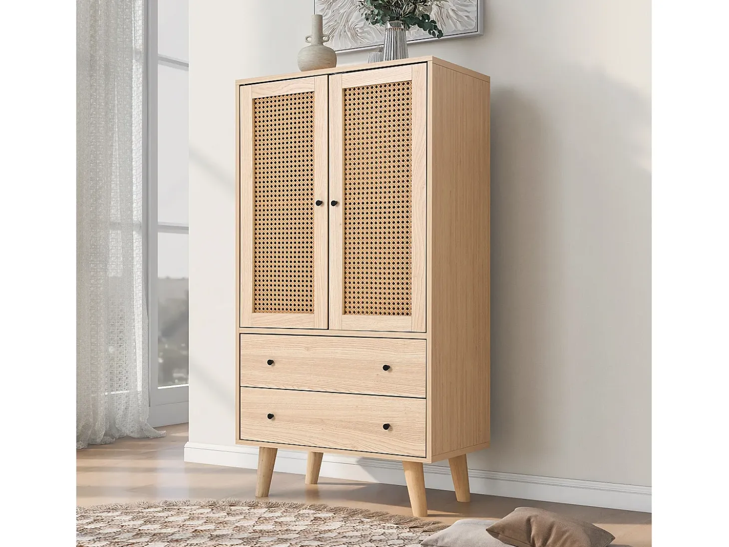 Aparador con 2 puertas y 2 cajones, espacio de almacenamiento, MDF, roble, (60x40x120 cm)