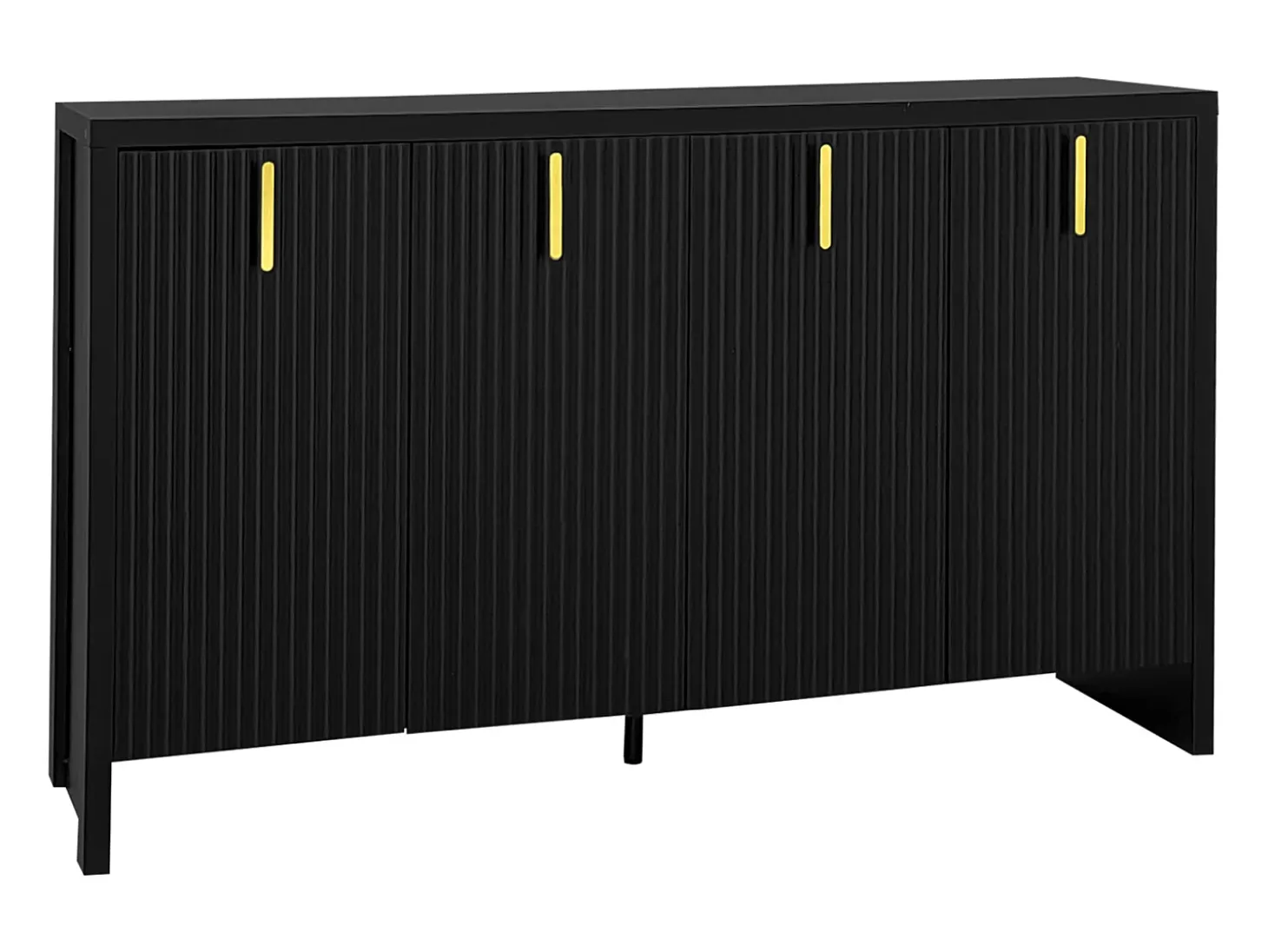 Aparador con 4 puertas y estantes ajustables, 140x38x80 cm, mueble de madera, para recibidor o salón, negro