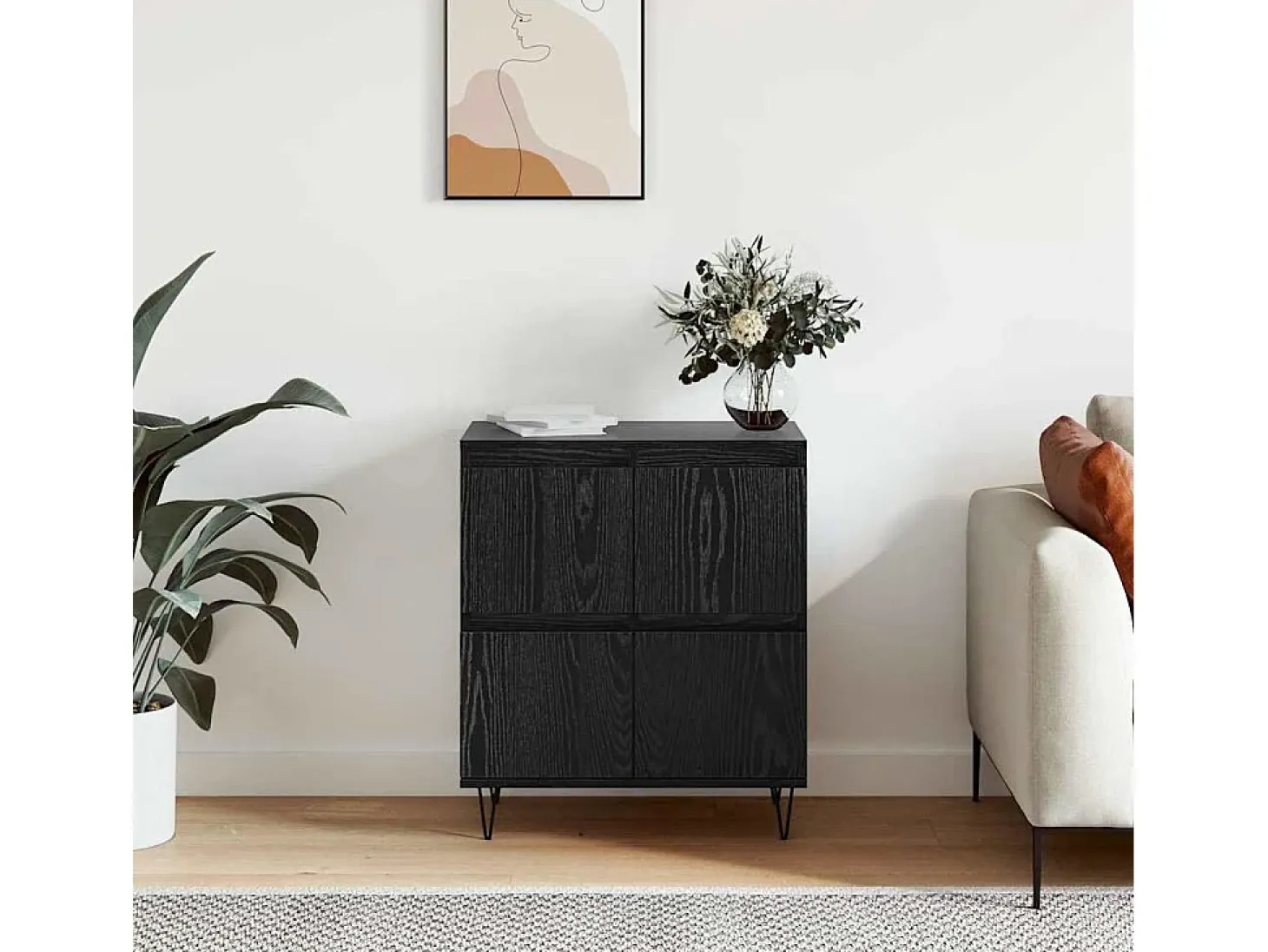 Aparador con almacenaje con puerta Negro 60 x 35 x 70 cm Madera de ingeniería