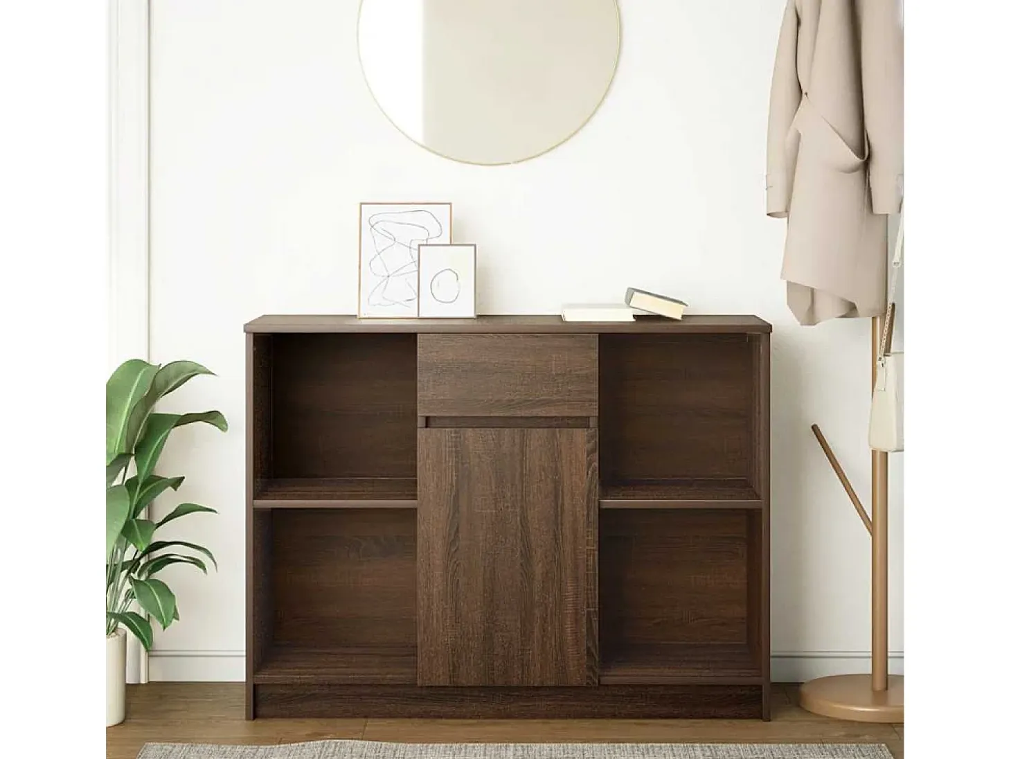 Aparador con cajón roble marrón 101x35x76 cm madera de ingeniería