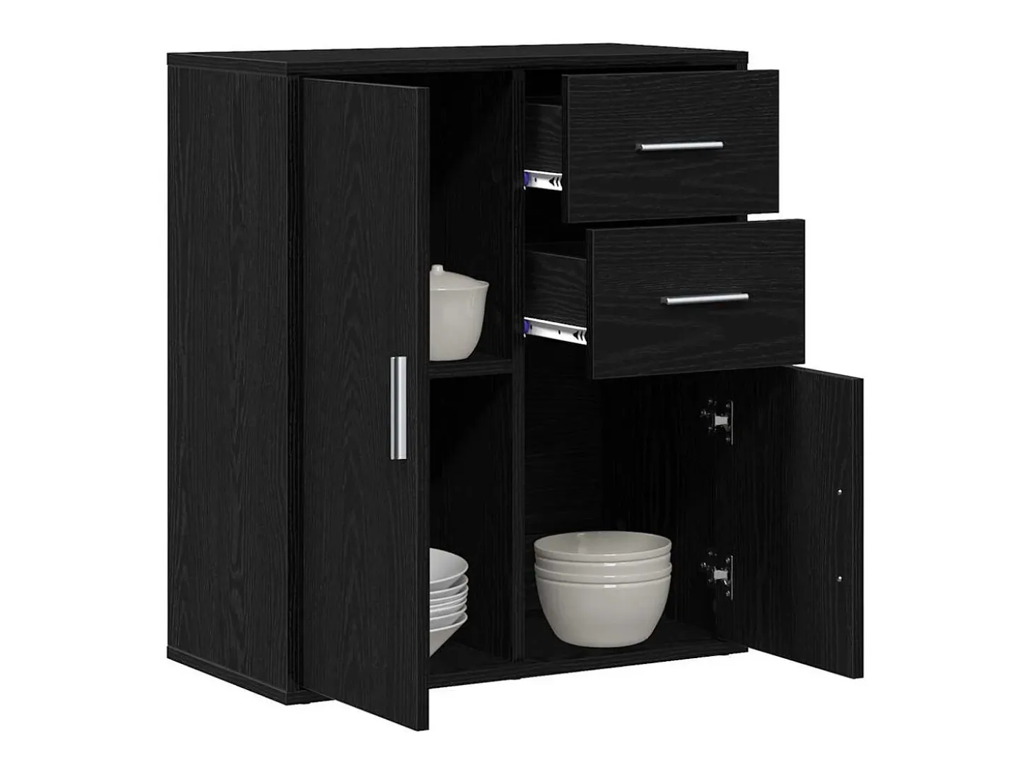 Aparador con cajón Roble negro 60 x 31 x 70 cm Madera de ingeniería