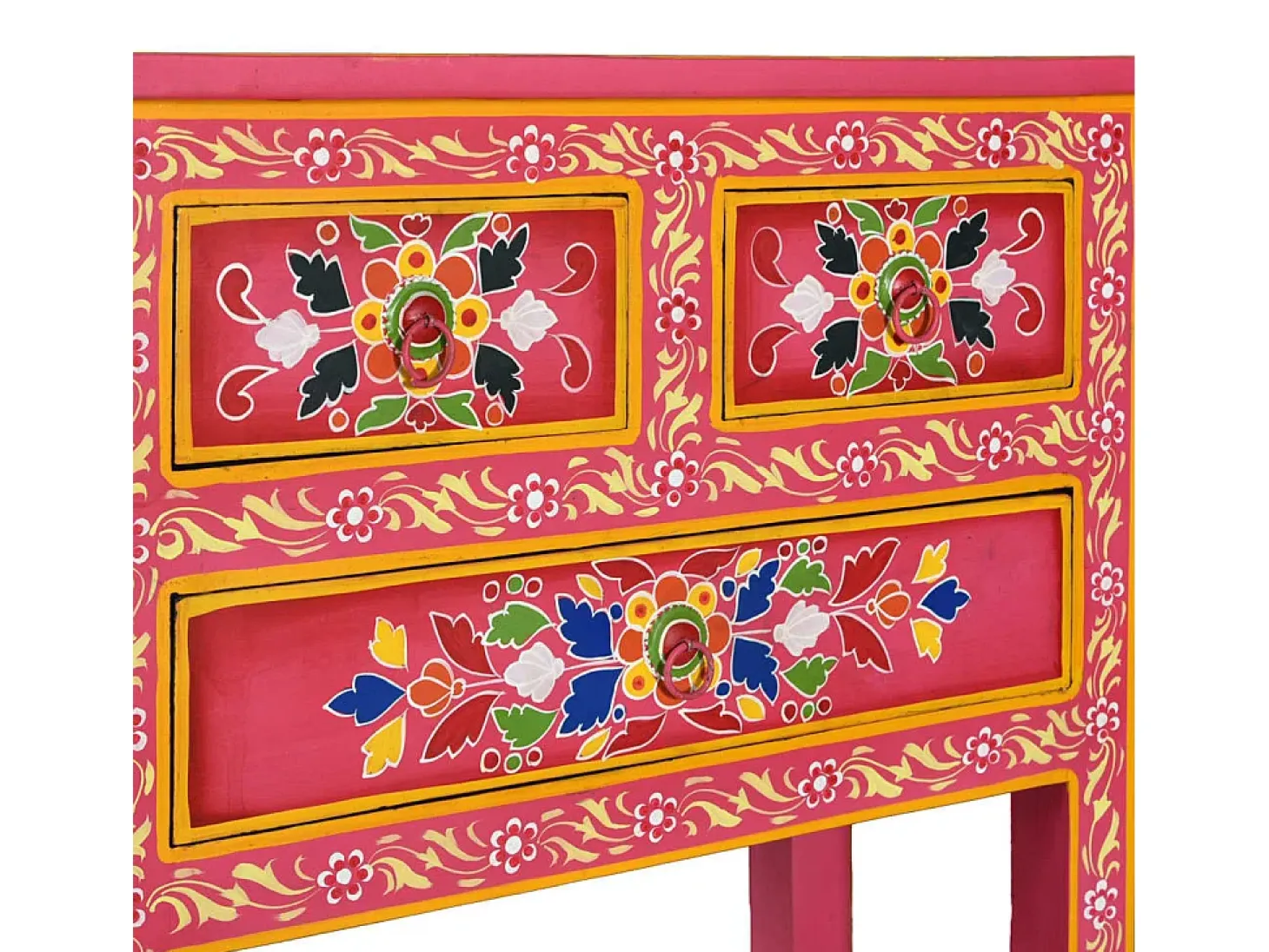 Aparador con cajones madera maciza de mango rosa pintado a mano