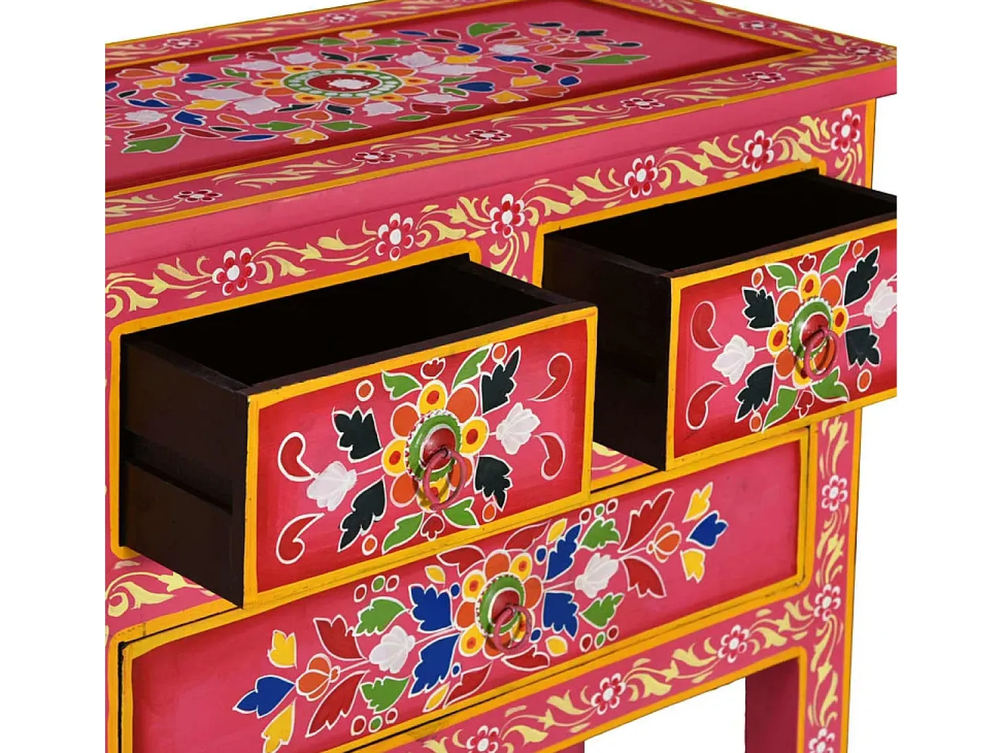 Aparador con cajones madera maciza de mango rosa pintado a mano
