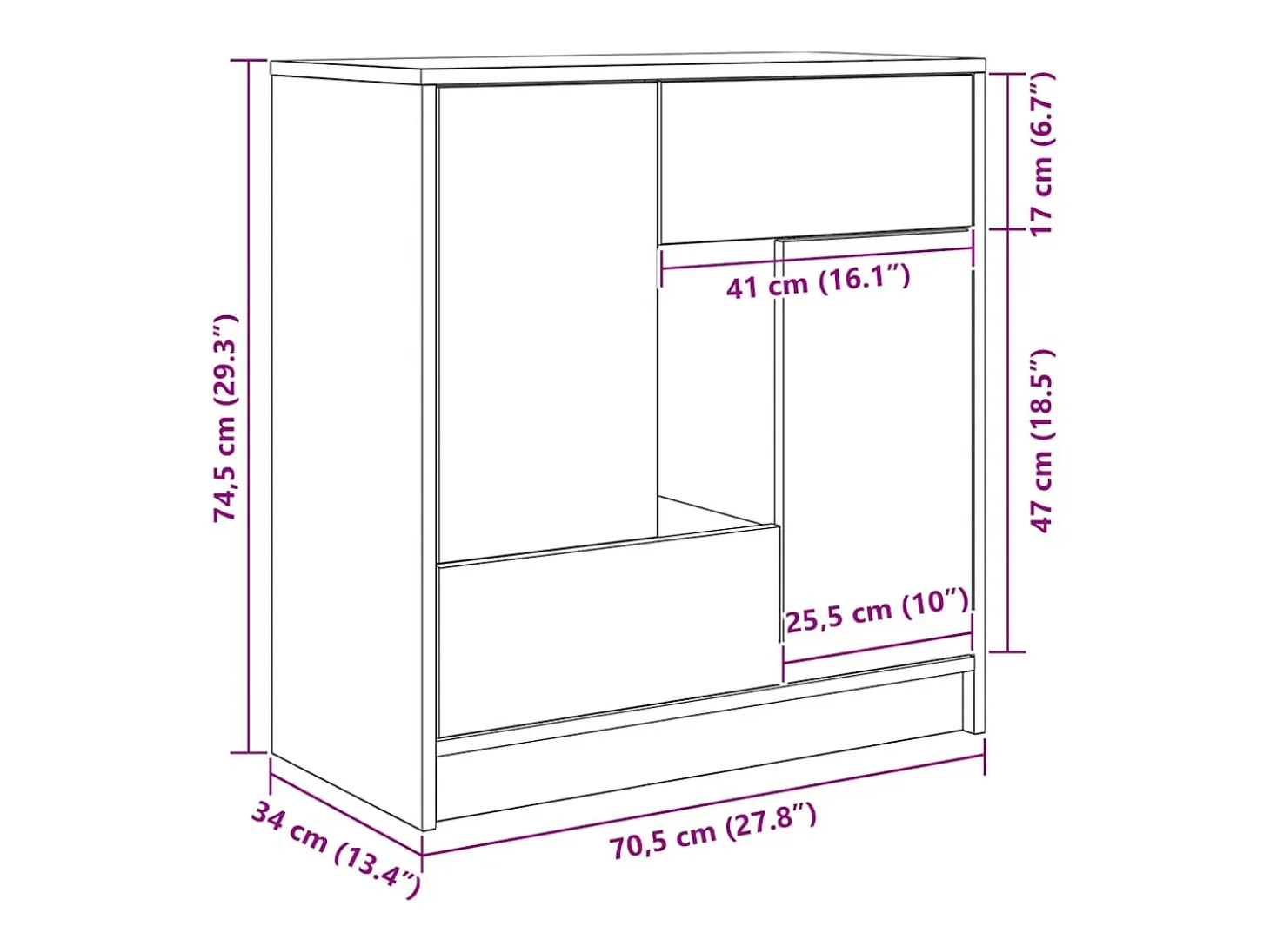 Aparador con cajones y puertas madera vieja 70,5x34x74,5 cm