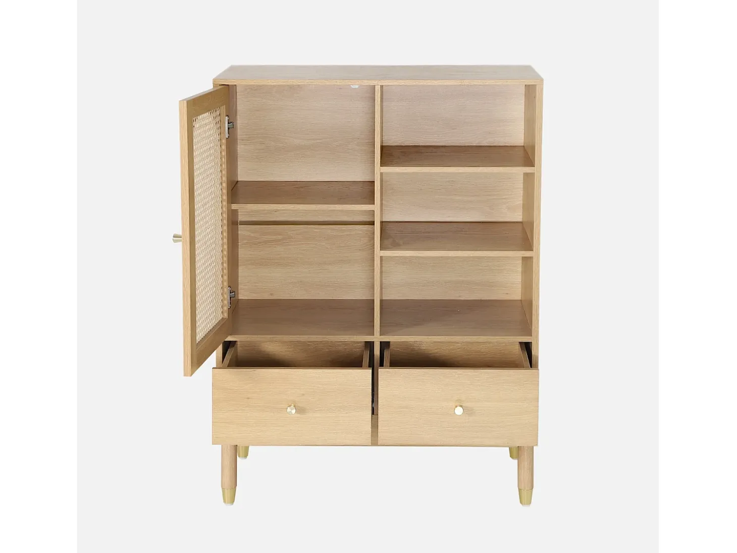 Aparador con decoración de madera y mimbre 1 puerta, 75cm natural