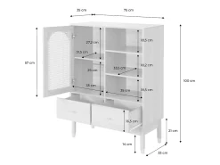Aparador con decoración de madera y mimbre 1 puerta, 75cm natural