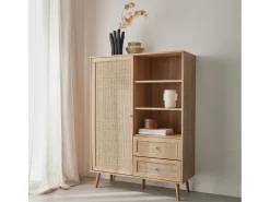 Aparador con efecto de caña y madera de 2 cajones, 101cm natural