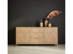 Aparador con efecto espiga de 2 puertas, 160cm natural