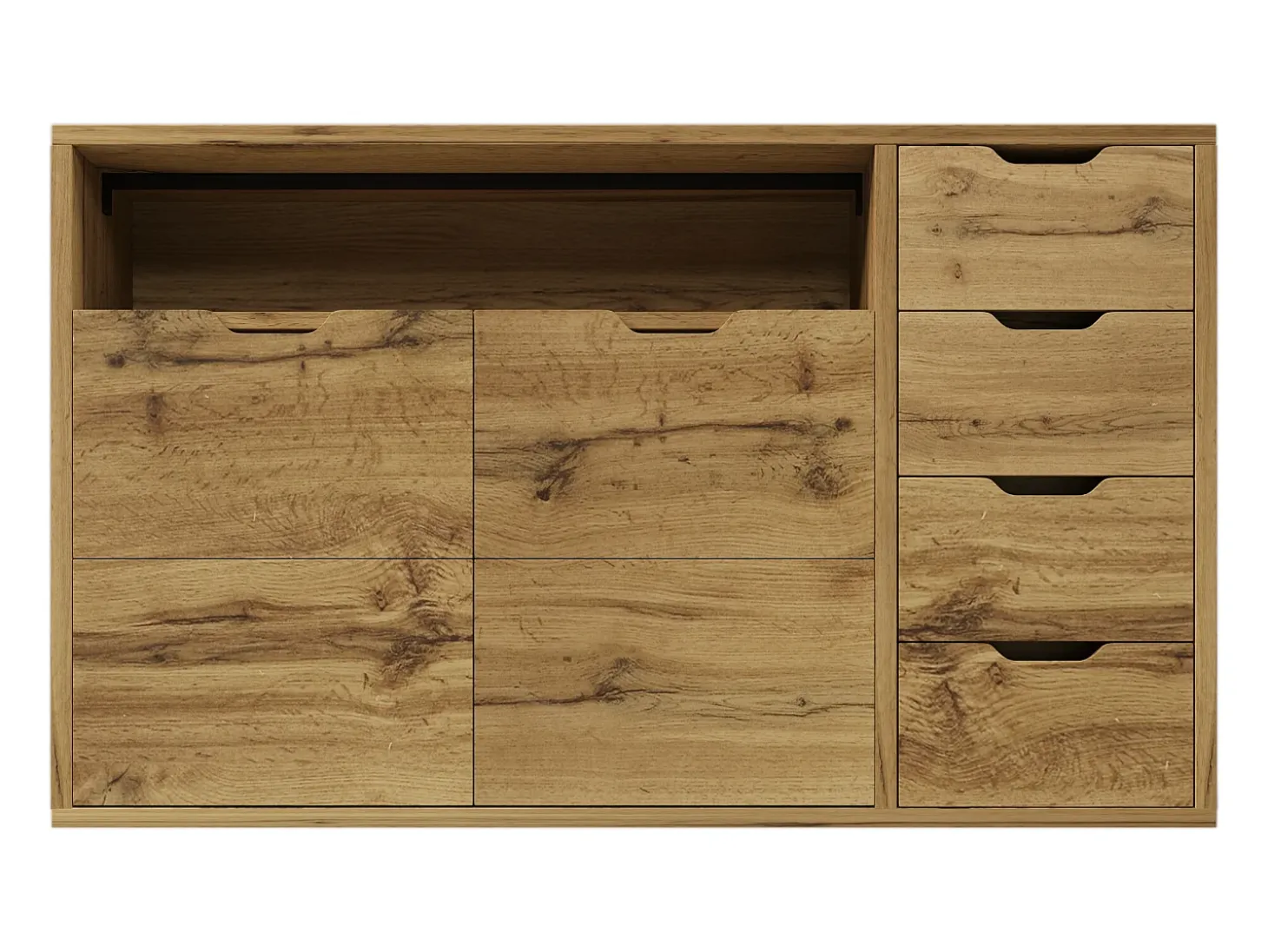 Aparador con estante abierto, 2 puertas y 4 cajones - Color madera 150x40x90 cm