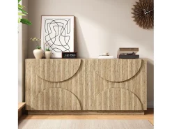 Aparador con estantes, mueble con hamaca, acabado en madera natural, 160 cm de largo x 40 cm de ancho x 80 cm de alto