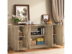 Aparador con estantes, mueble con hamaca, acabado en madera natural, 160 cm de largo x 40 cm de ancho x 80 cm de alto