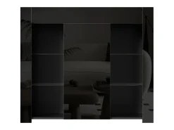 Aparador con frente brillante - 95 x 35 x 83,5 cm - con estantes de cristal + puerta - aglomerado - negro