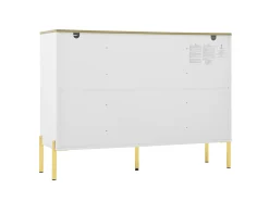 Aparador con frentes de cristal - 120 x 38 x 90 cm - con 2 cajones - Patas regulables - MDF - blanco