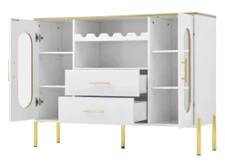 Aparador con frentes de cristal - 120 x 38 x 90 cm - con 2 cajones - Patas regulables - MDF - blanco