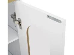 Aparador con frentes de cristal - 120 x 38 x 90 cm - con 2 cajones - Patas regulables - MDF - blanco