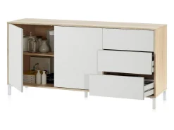 Aparador con gran espacio de almacenamiento en blanco mate y roble canadian 154 cm Lea Blanco Artik (Blanco Mate) - Roble Canadian