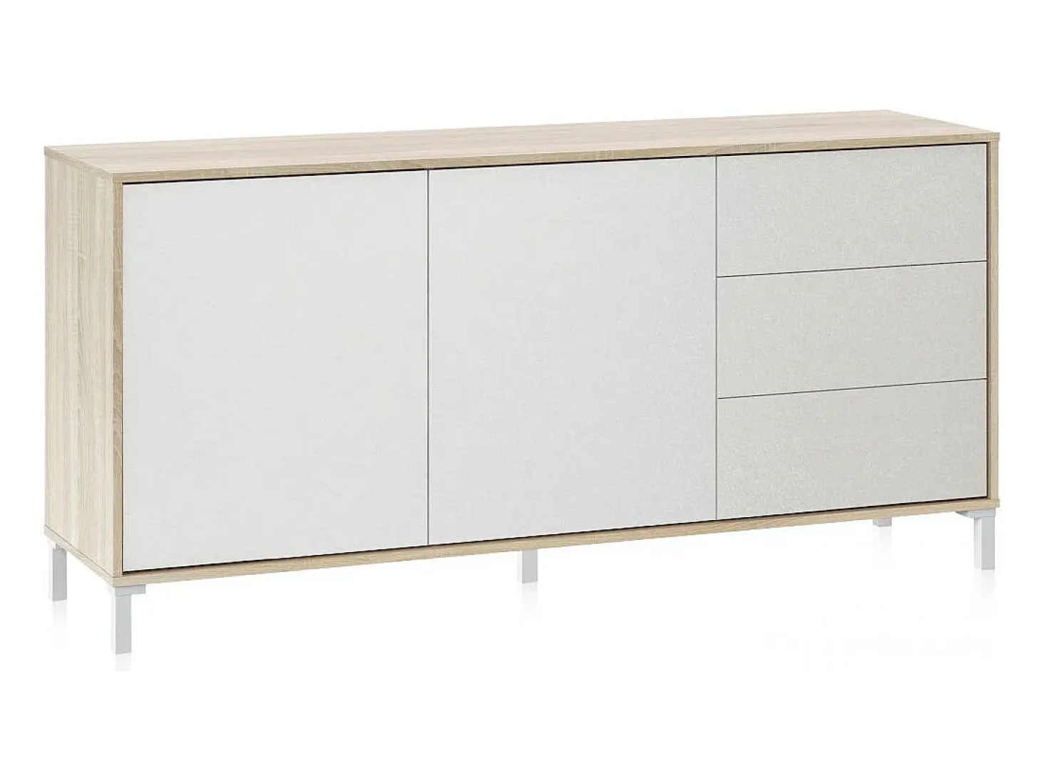 Aparador con gran espacio de almacenamiento en blanco mate y roble canadian 154 cm Lea Blanco Artik (Blanco Mate) - Roble Canadian
