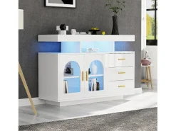 Aparador con iluminación LED, almacenaje con cajones, aglomerado, blanco (120 x 40 x 80 cm)