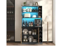 Aparador con LED, 2 x USB, 2 x enchufes, 3 cajones, 100x40x187 cm, práctico almacenaje para cocina y comedor