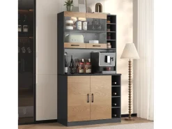 Aparador con LED, 2 x USB, 2 x enchufes, 3 cajones, 100x40x187 cm, práctico almacenaje para cocina y comedor